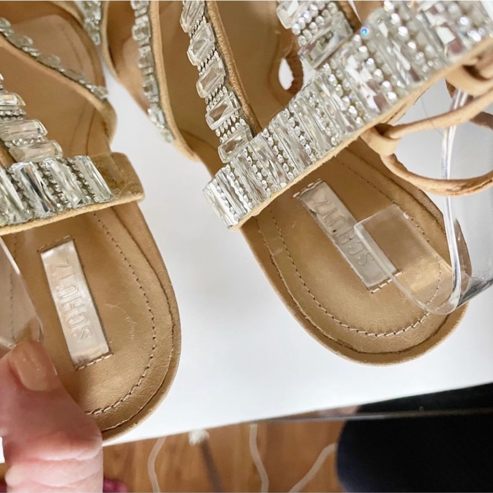 SCHUTZ Suede Paloma Wrap Heels, Color: Oyster, 40 EU/9 US Embellished St… - Picture 8 of 12
